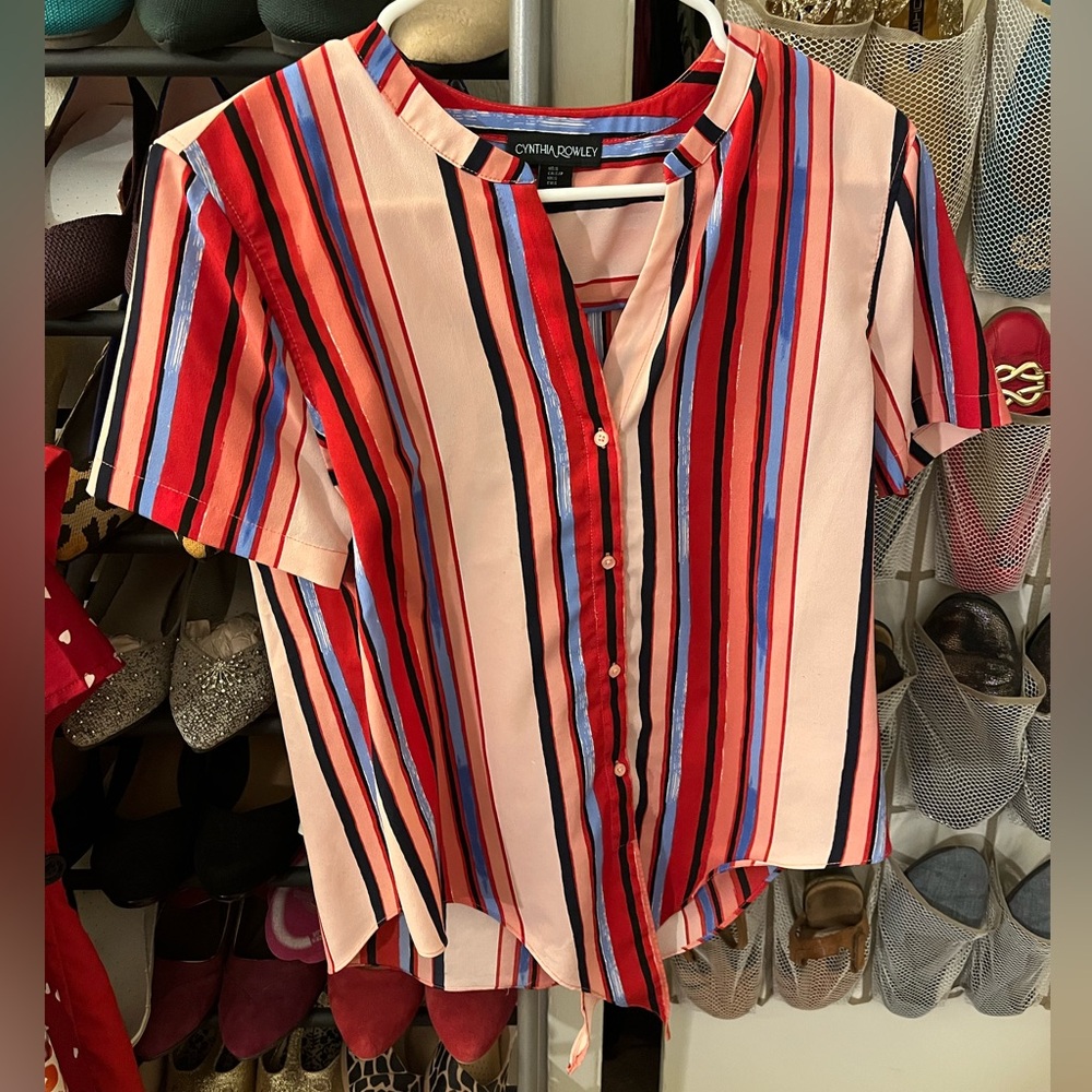 Cynthia Rowley Striped Tie-Front Button Up S - Picture 11 of 11